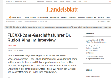 FLEXXI-Care-Geschäftsführer Dr. Rudolf King Interview im Handelsblatt