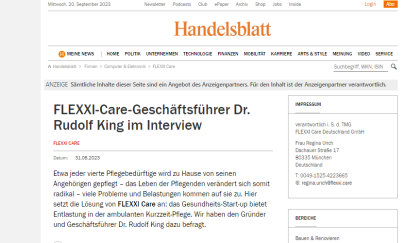 FLEXXI-Care-Geschäftsführer Dr. Rudolf King Interview im Handelsblatt